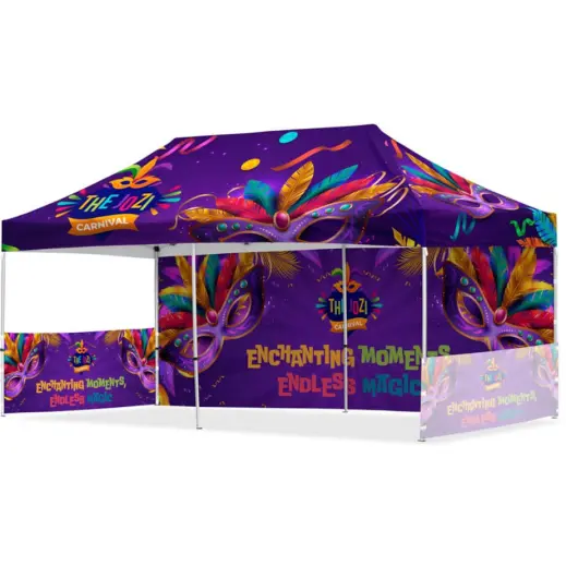 Coated Steel Sublimated Gazebo 6m x 3m 1 Long Full 2 Short Half Branded